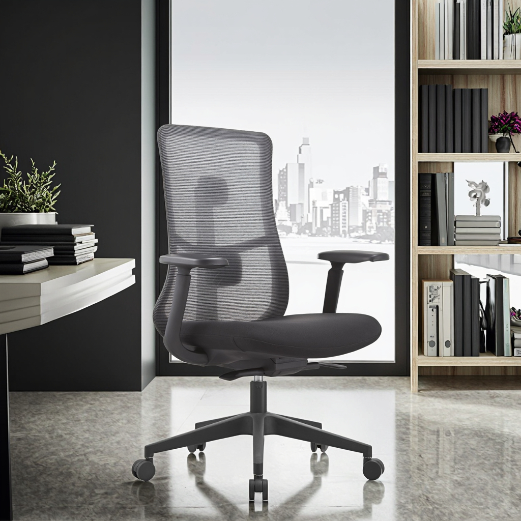 Business Support Modern PU Synchronized Tilt Ergonomic Office Chair Heavy Duty Steel Frame Triple Gas Lift Mesh Design