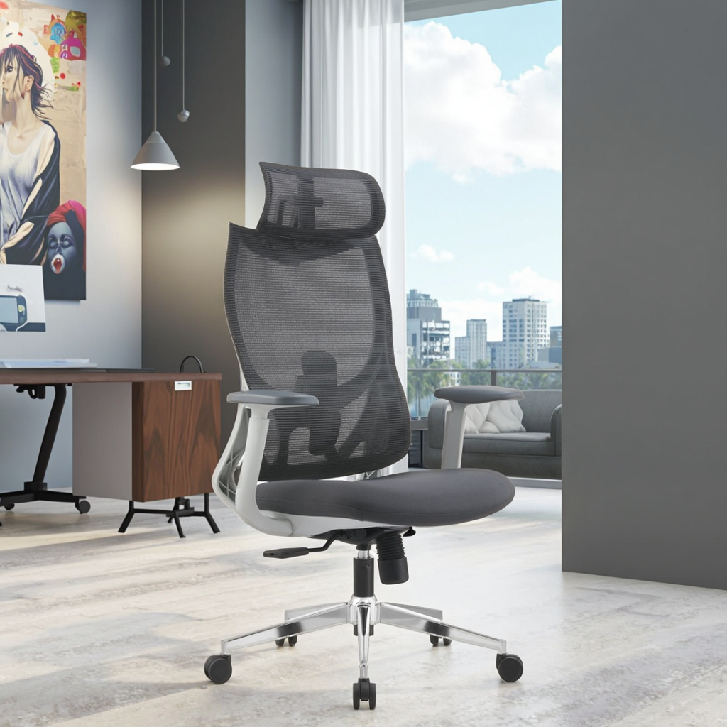 Conference Office Chair Dual Adjustable Lumber Support Multifunctional Headrest PU Fixed Armrests 3.0 Locking Mechanism