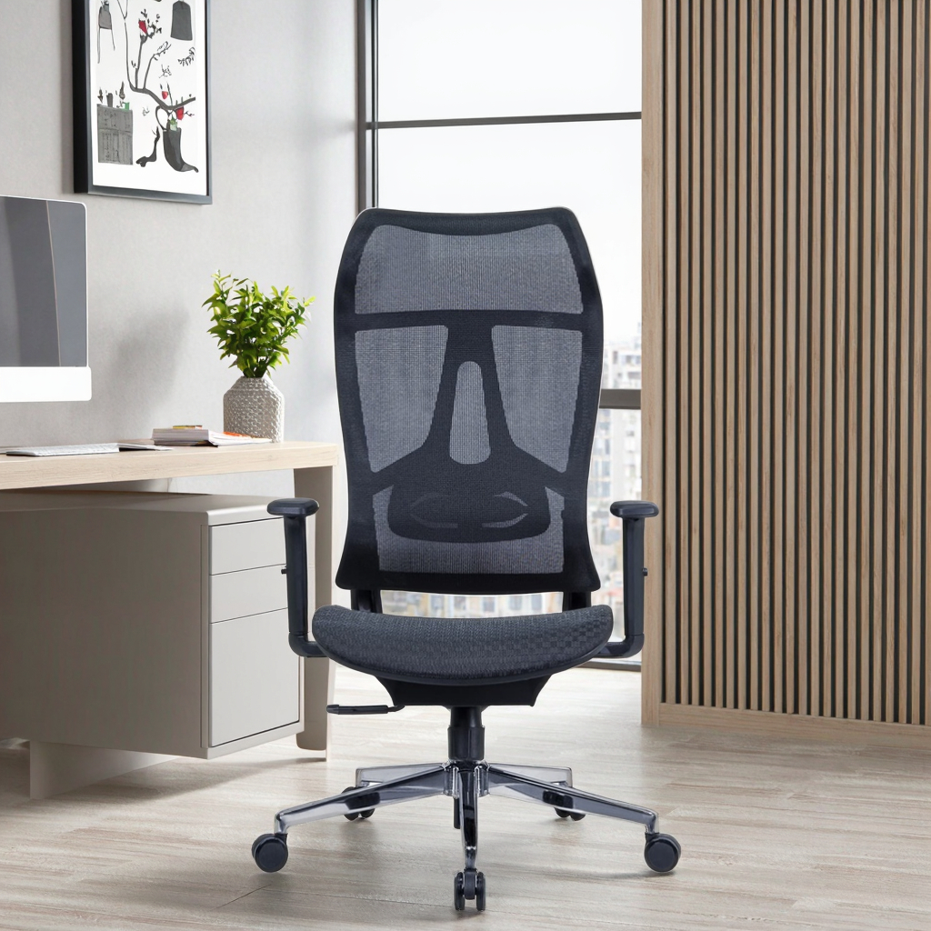 Premium High-End PU Executive Ergonomic Desk Chairs Adjustable Headrest Integrated Lumbar Support Memory Foam Seat Steel Base