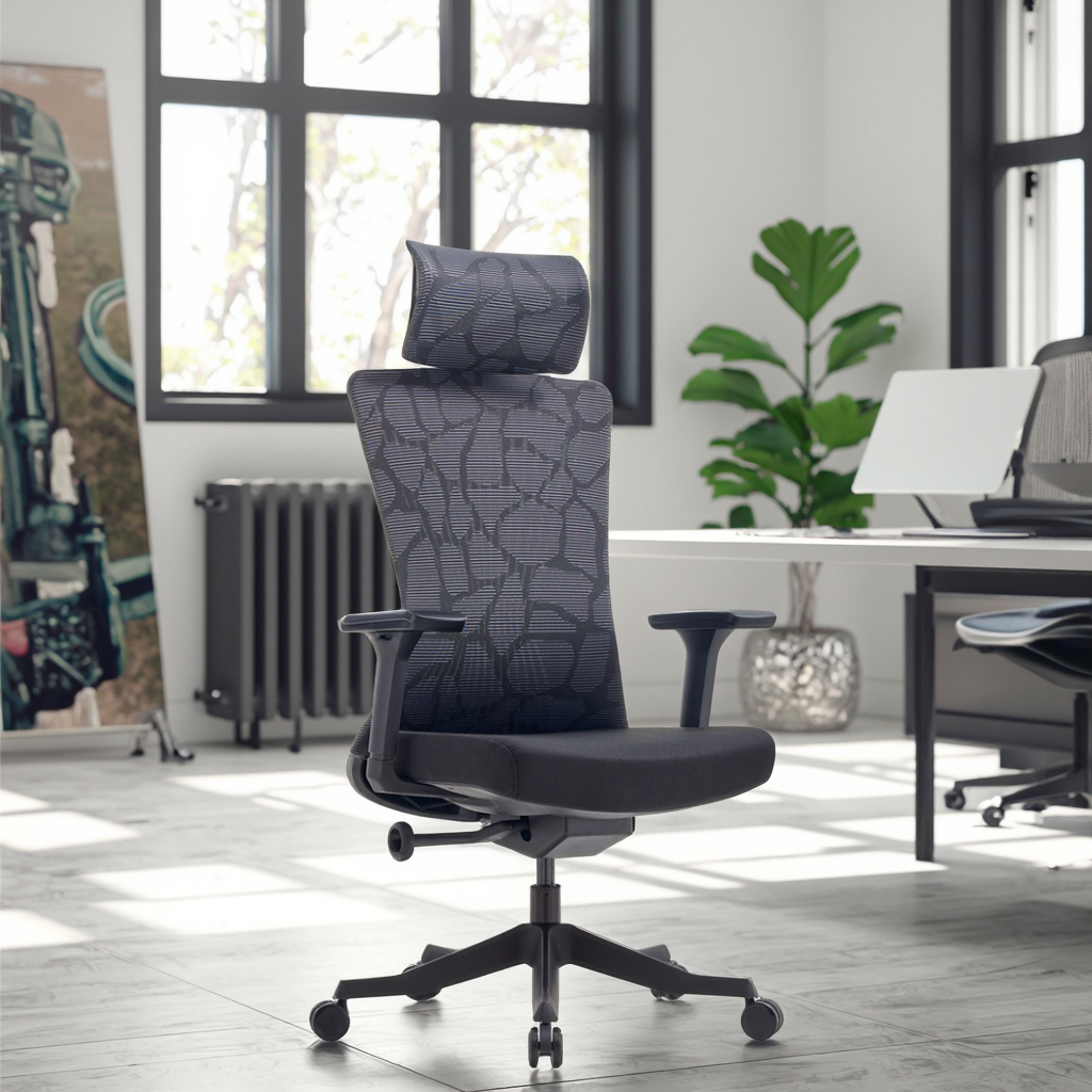 Map Texture Breathable Mesh Chair 2D Adjustable Headrest Lexus Inspired Design Ergonomic Support System