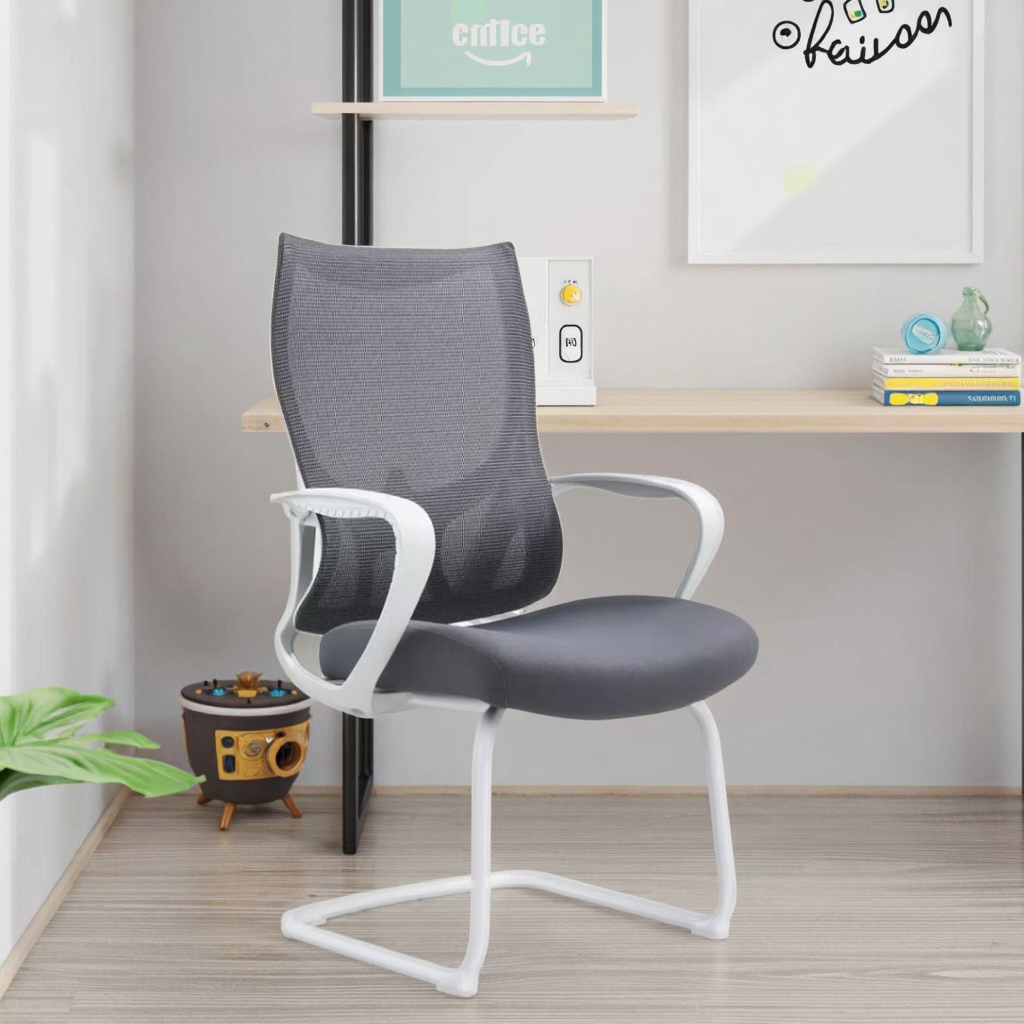 White Arched Base Modern PU Ergonomic Lift Chair Adjustable Height Fixed Fiberglass Armrest Solid Steel Structure