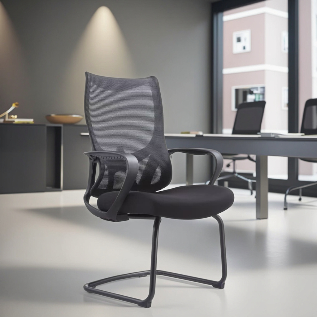 Black Matte Arched Frame Chair Fixed Armrest Ergonomic Support Modern Compact Design