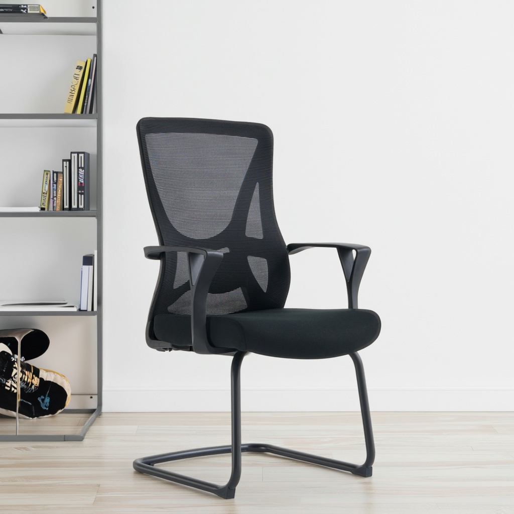 White Arched Base Minimalist Chair Integrated Lumbar Support Economy Office Home Seating