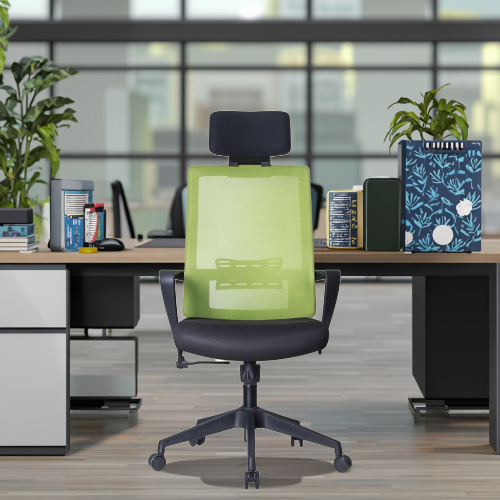 Ergonomic Modern Executive Office Chair with Adjustable Lumbar Support Mesh Back Breathable Material Fixed Arms Steel Base