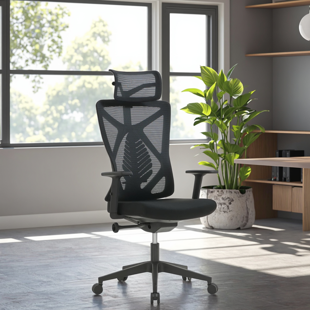 Maple Leaf Lumbar Support Ergonomic Swivel Task Chair with Adjustable Headrest and Thick Padded Seat for Conference Desk Use