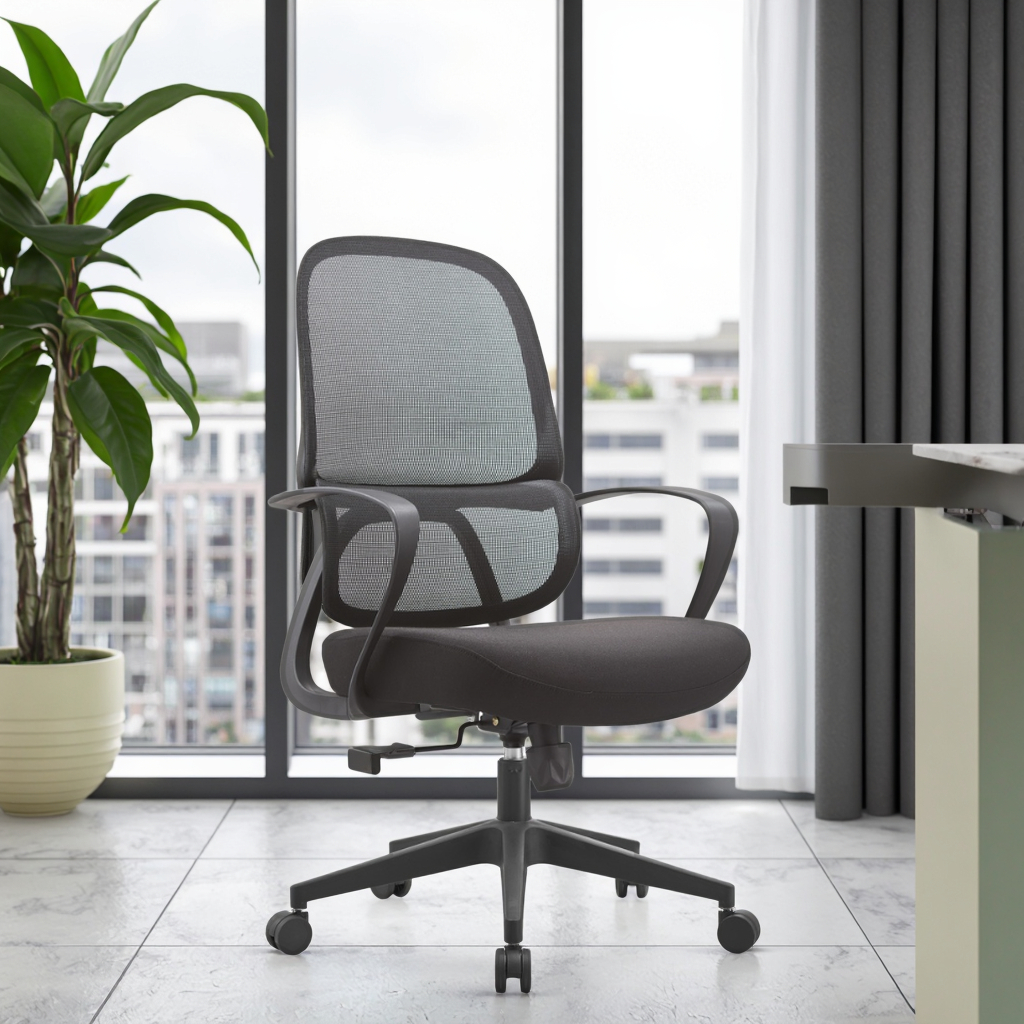 New Arrival 823B Black Rubber Mid-Back PU Modern Office Chair Height-Adjustable Lumbar Zone Reinforced Engineering Plastic Frame