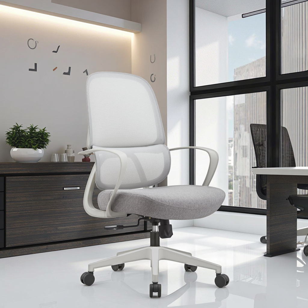 New Arrival 823B Gray Rubber Professional Office Chair Adjustable Tilt Mechanism Contoured Seat Cushion Mid Back Support