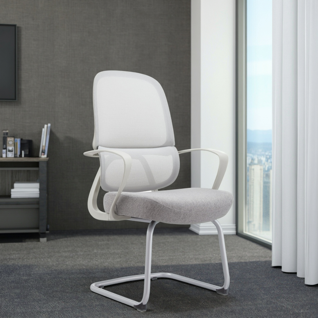 New Arrival 823C Gray PU Springframe Modern Lift Chair Industrial Steel Spring Base Curved Mesh Frame Conference Room Chair