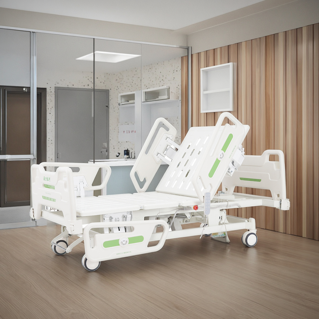 Five Function Stainless Steel Modern Adjustable Electric Hospital Medical Bed-CPR Mode Nursing Equipment Central Brake System