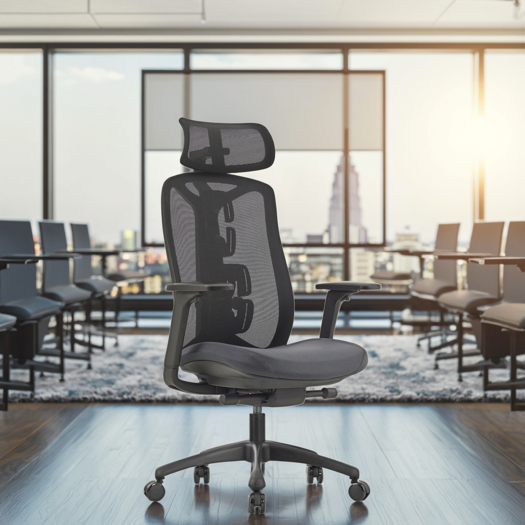 Luxury Ergonomic Office Chair with 3D Flip-Up Headrest 4-Way Adjustable Lumbar Support PU Linked Armrest