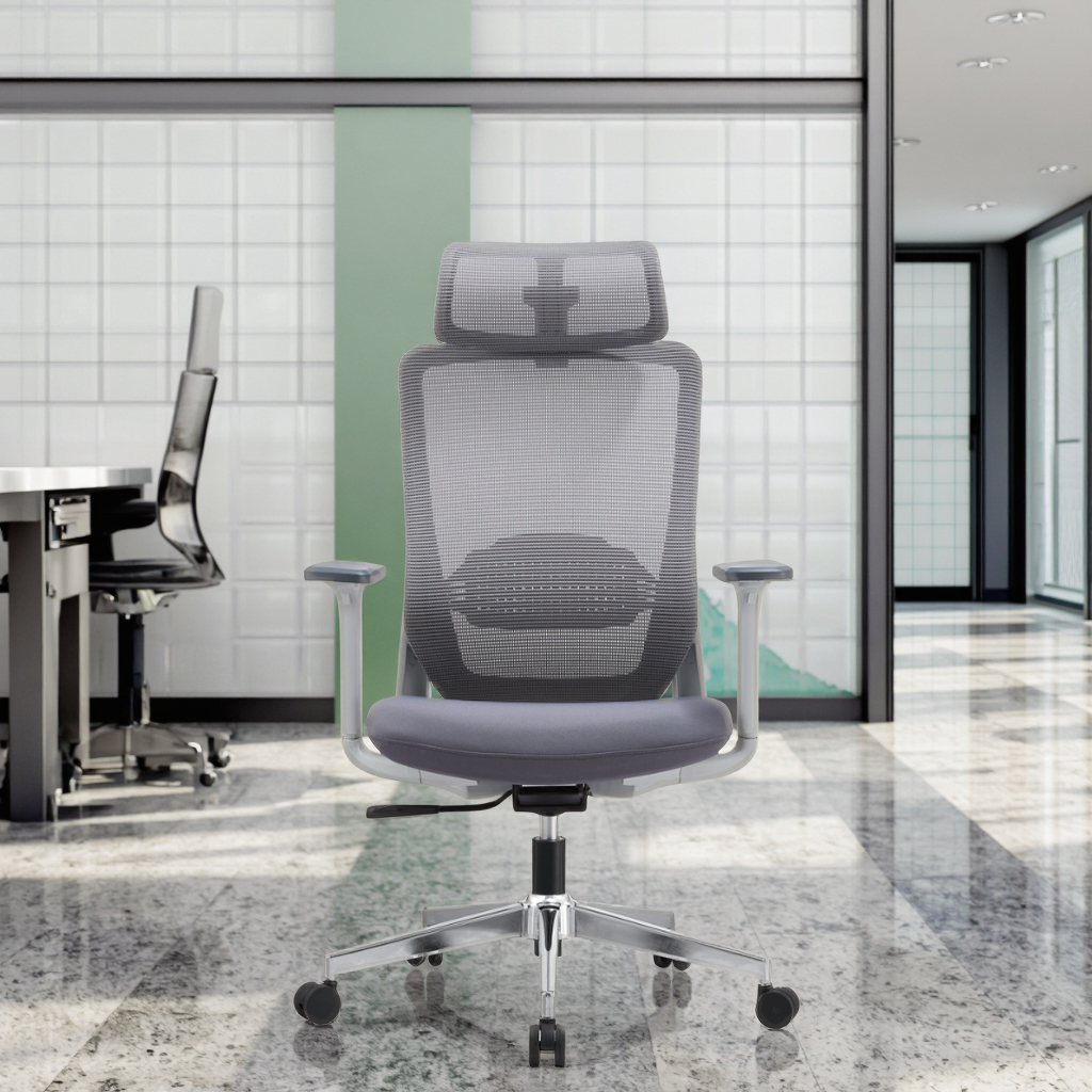 Grey Refined Office Chair 8CM Adjustable Lumbar Steel Frame Construction Premium Professional