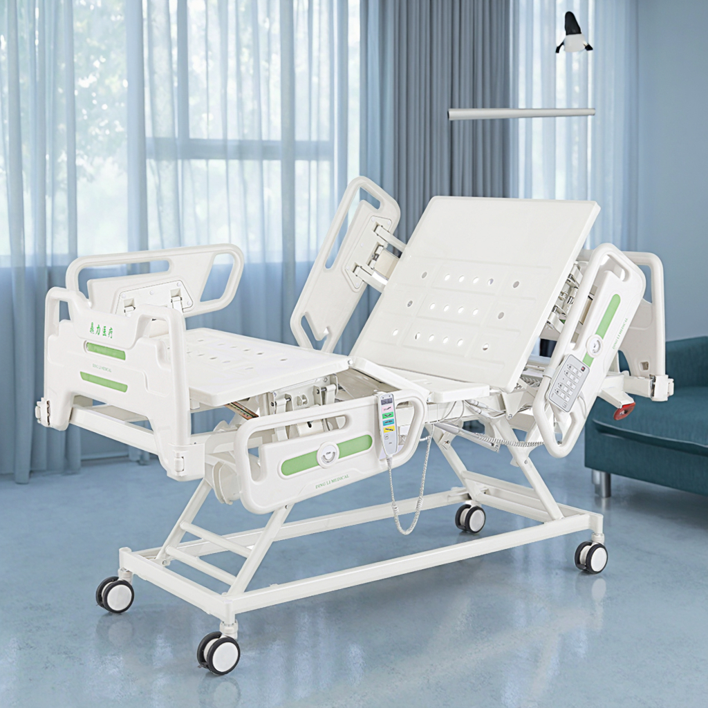Manual Electric Anti-Skid Stainless Steel Nursing Bed-Five Function Critical Care Hospital Equipment Infusion School Use Battery