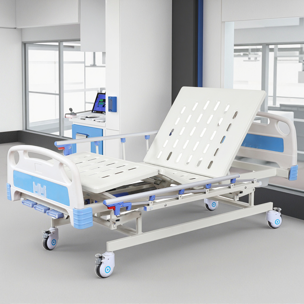 Five Column Stainless Steel Manual Hospital Bed-Modern Three-Function Adjustable Height Mechanism CE ISO Certified 3-Year