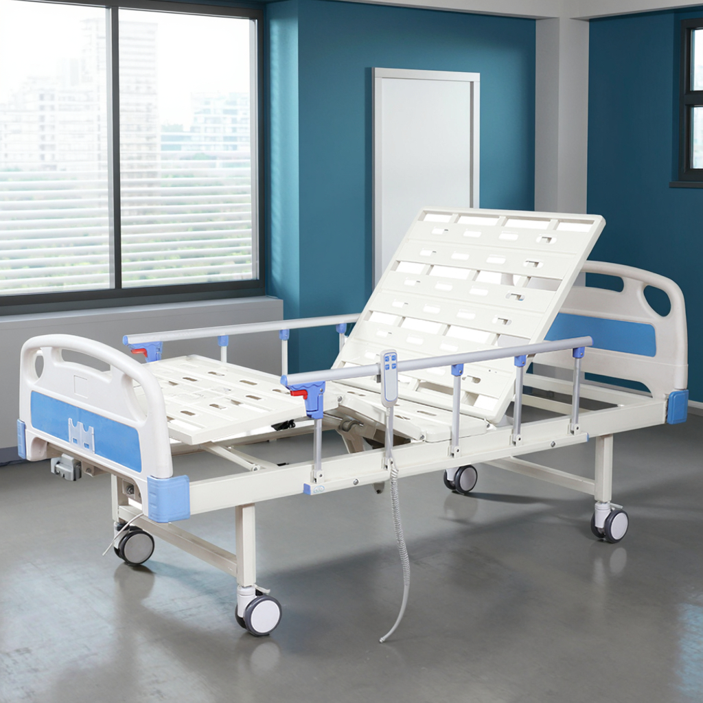 Manual Stamped Panel Twin Shake Bed Single Wheel Stainless Steel Five Rail Adjustable Infusion Hospital Grade School Home Care