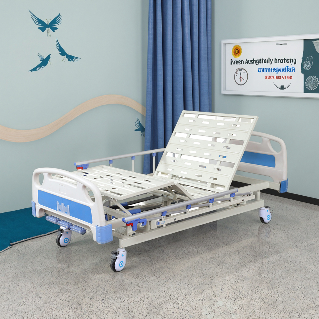 Stainless Steel Three-Function Adjustable Foldable Durable Manual Bed-Home Care Equipment Single Central Locking Hotel Outdoor