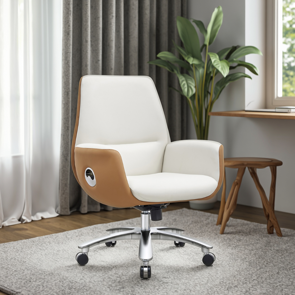 Modern High Back Leather Executive Office Chair Ergonomic Support Chrome Base Polyurethane Wheels Professional Desk Seating