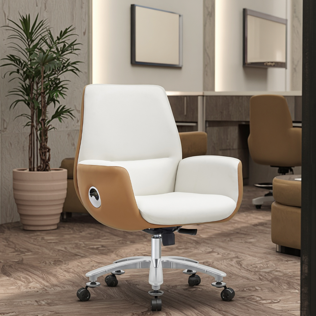 Modern Fixed Base Executive PU Leather Chair Thick Iron Frame Durable Swivel Tilt Function Commercial Furniture Solution