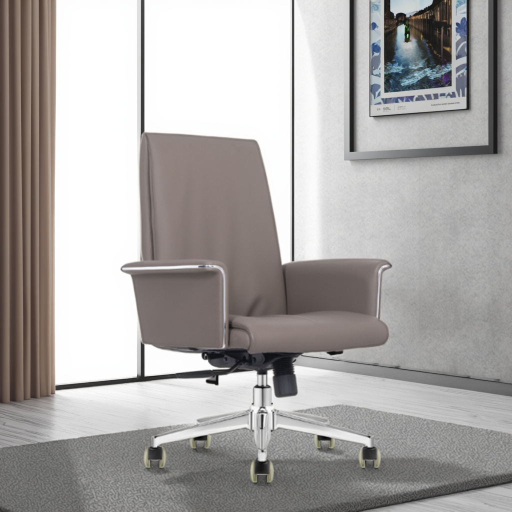 Leather Executive Office Guest Chair Double Layer Armrest Adjustable Lift Height High Density Foam Modern Minimalist Design