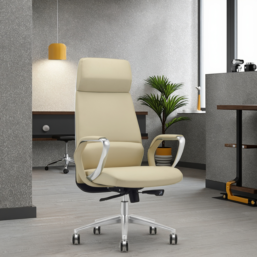 Modern Ergonomic Leather High Back Executive Office Chair with Adjustable Lumbar Support