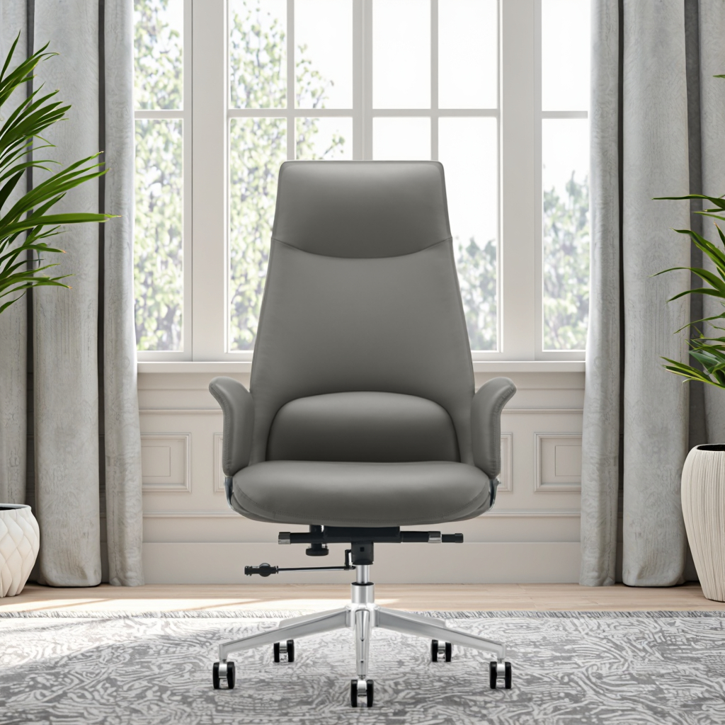 Modern Ergonomic Breathable Leather Conference Room Chair with Adjustable Height and Fixed Headrest