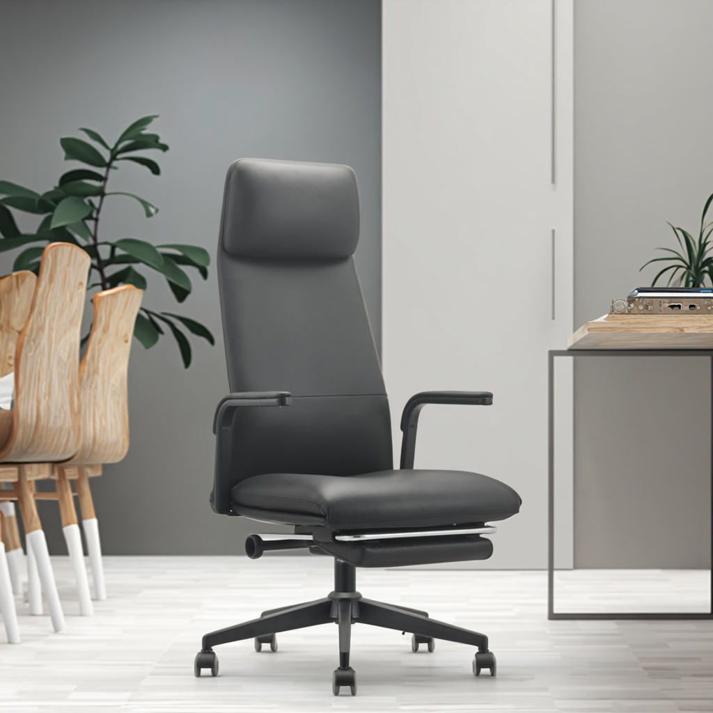 Modern Ergonomic Leather Executive Conference Chair with Adjustable Height and Metal Base