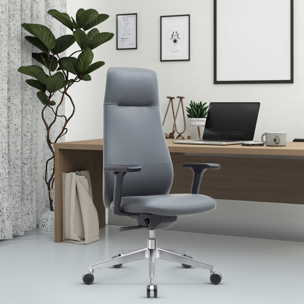 Modern Leather Executive Chair with Fixed Armrest Steel/Aluminium Base Heavy Duty Casters for Conference Rooms
