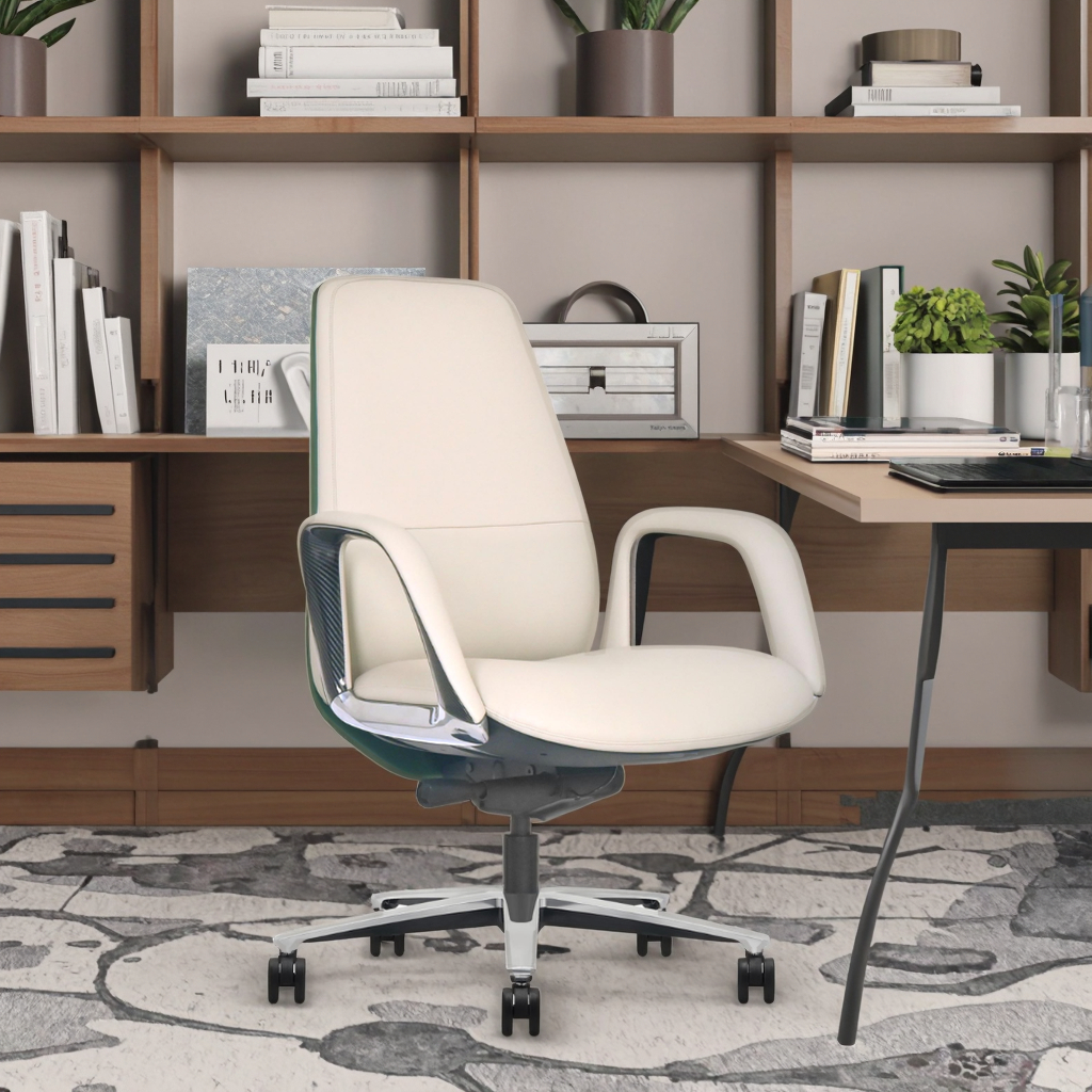 Premium Leather Office Chair Contoured Backrest Heavy Duty Mechanism Silenced Wheels Professional Seating