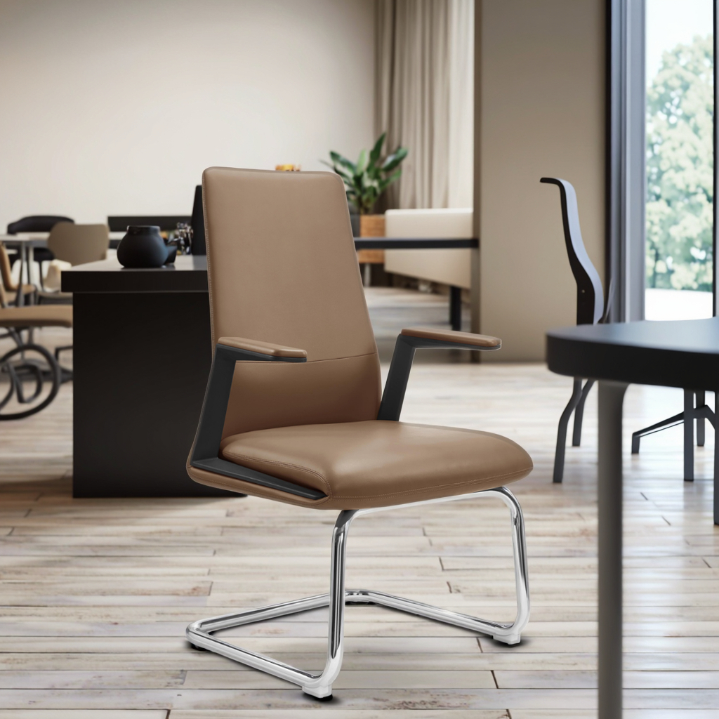 Arc Base Reception Chair PA+30%GF Plastic Supports Waterproof PU Leather Conference Room Furnishing