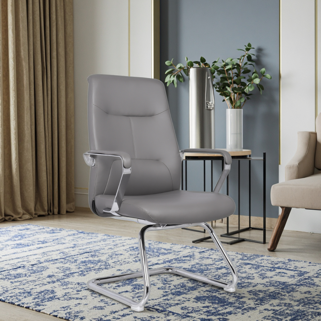 Industrial Executive Office Chrome Frame Chair Reinforced Joints Waterproof Leather Adjustable Height-Modern Design for Hotel