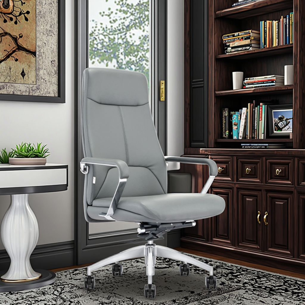 Deluxe Leather Executive Chair Double Wood Panel Construction Butterfly Mechanism Corporate Gift Idea