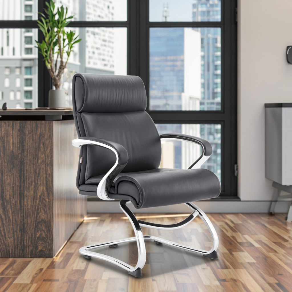 Executive Style Curved Frame Chair Aluminum Decorative Elements Corporate Office Furniture