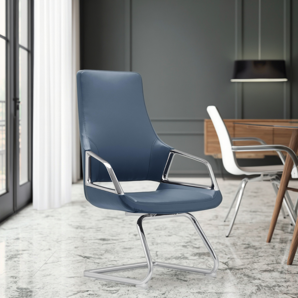 Industrial Chrome Sled Base Chair Waterproof Leather Upholstery Space Saving Solution