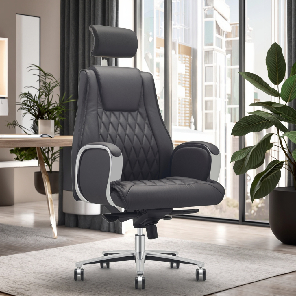 Luxury Managers Office Chair Aluminum Armrests Dual Density Sponge Breathable Back Office Upgrade