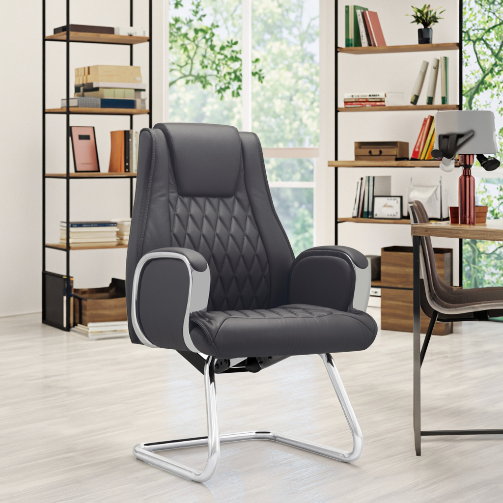 Contemporary Curved Executive Frame Chair Reinforced Tubular Design Conference Room Decor