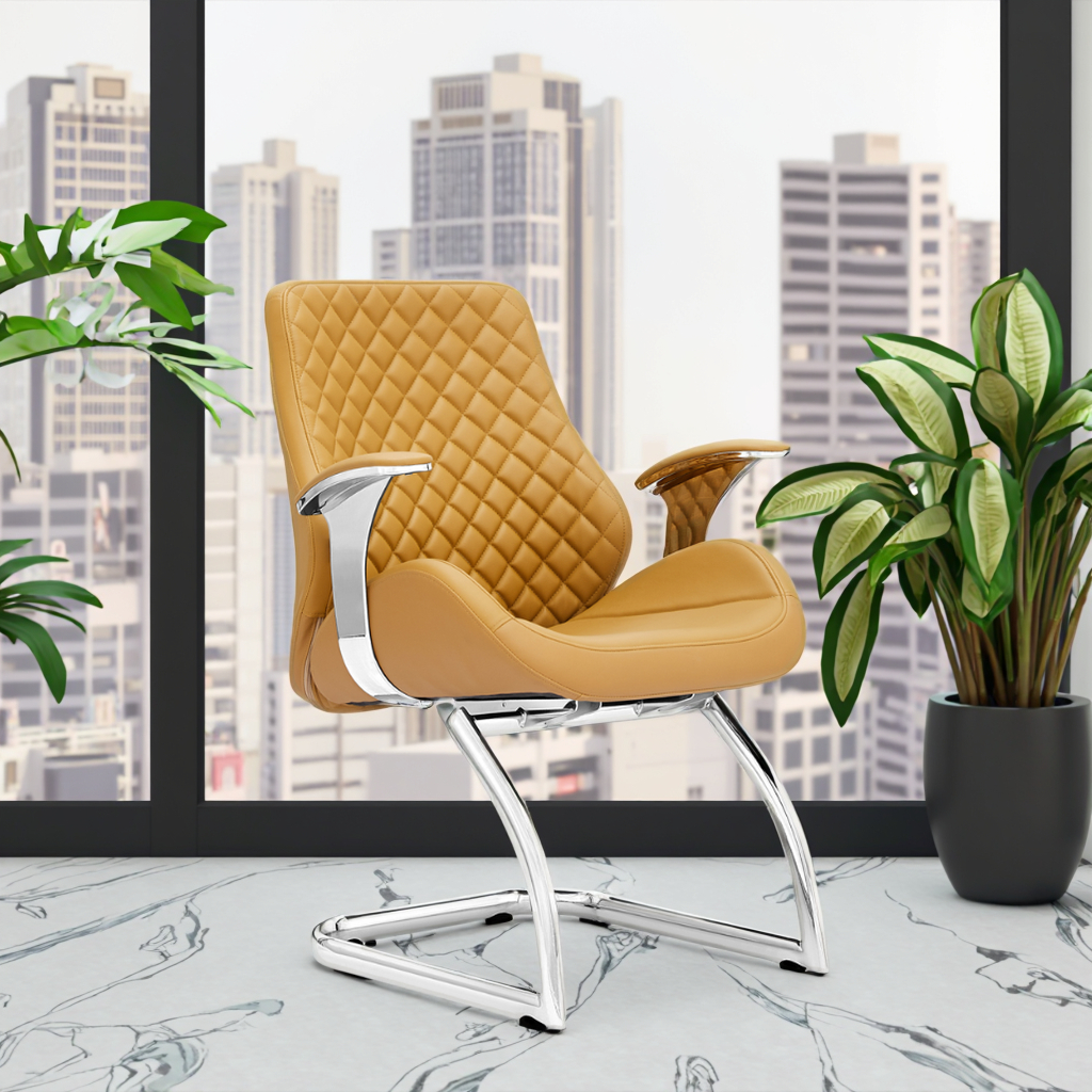 Minimalist Chrome Frame Desk Chair Waterfall Seat Edge Contemporary Office Furnishings