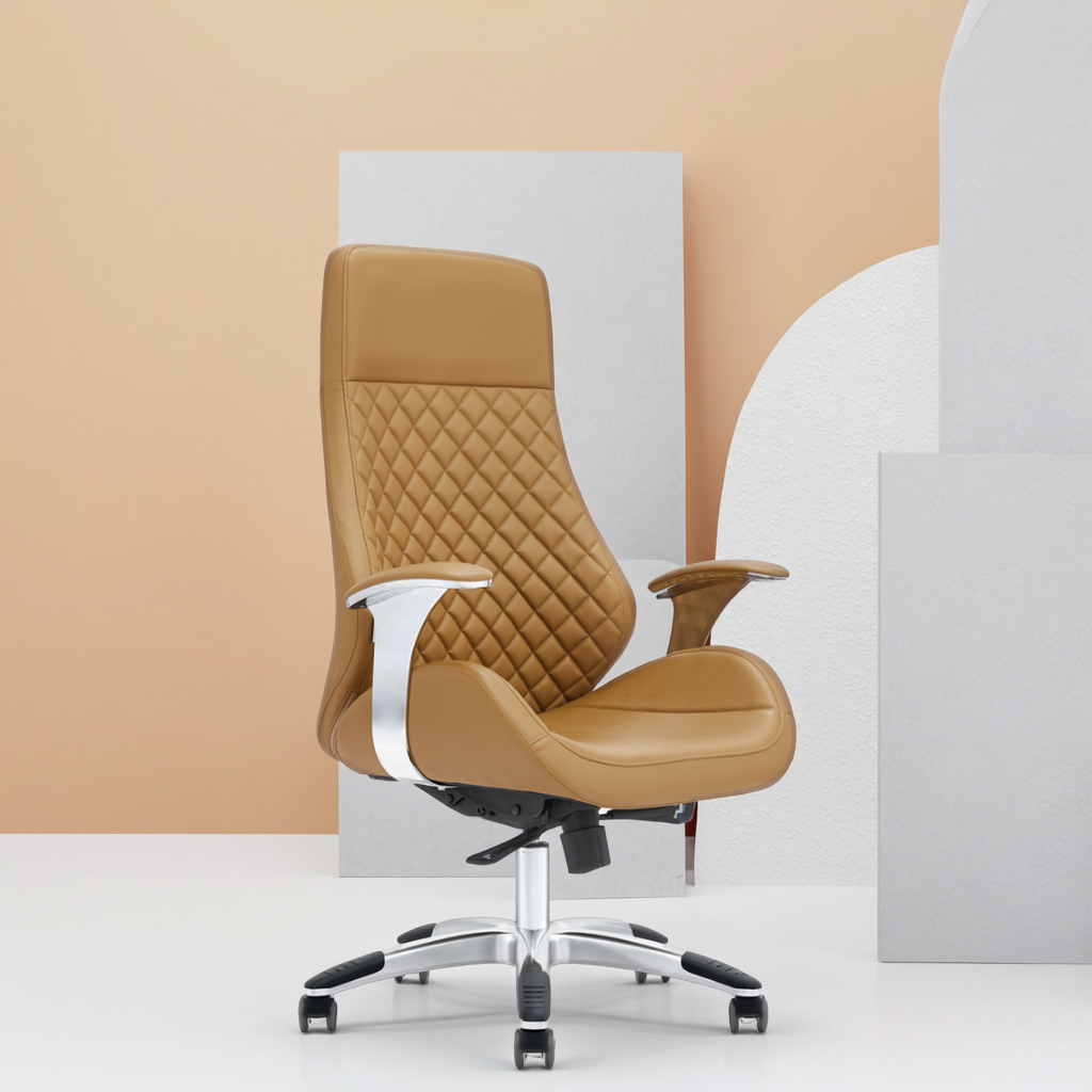 Modern Executive Chair Black+White Alloy Base PU Leather Surface Meeting Room Essential