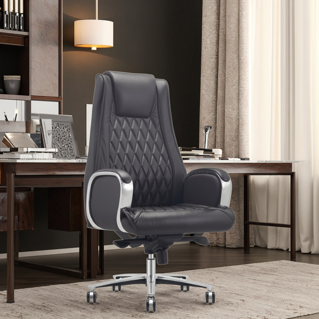 Premium Leather Boss Chair Ergonomic Adjustable Height Modern Design Steel Base Corporate Status Symbol