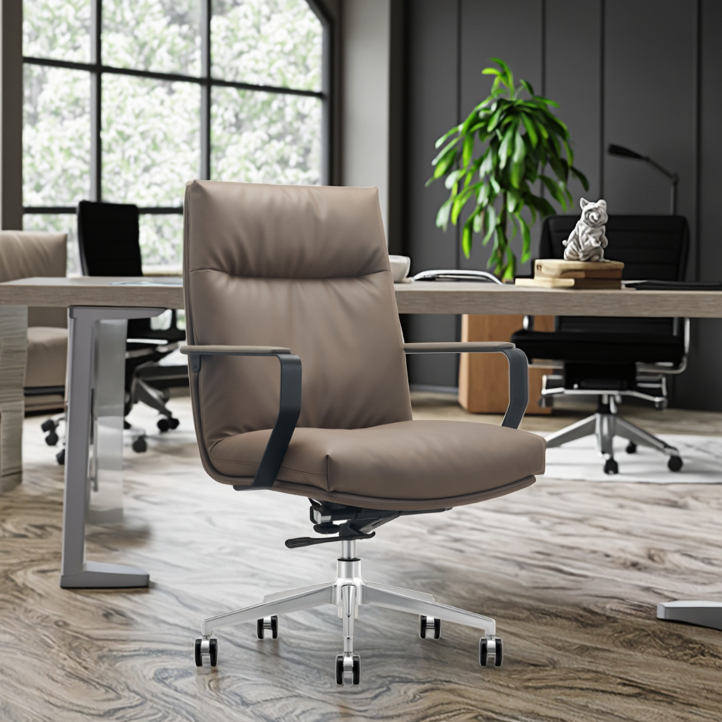 Modern Leather Ergonomic Adjustable Mid Back Executive Office Chair for Working Comfort