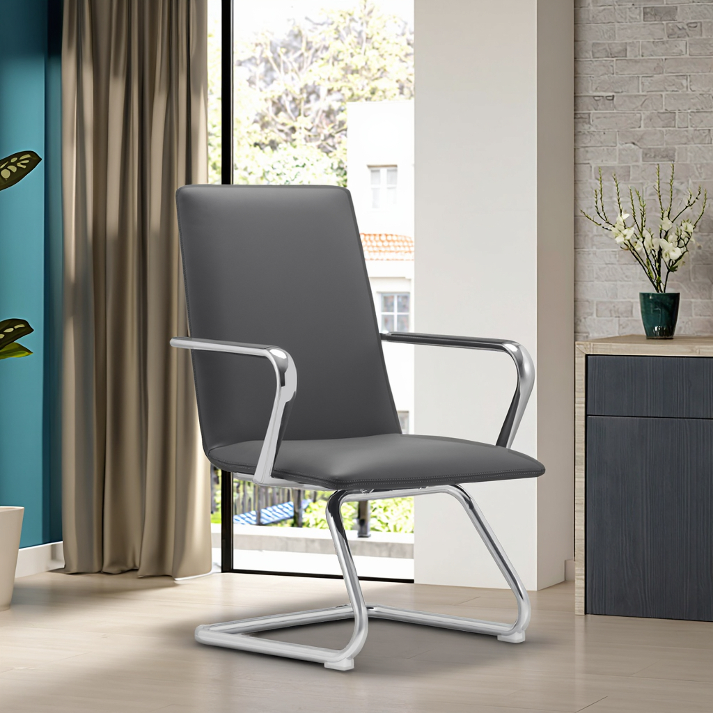 Modern Leather Executive Reception Chair with Steel Base Adjustable Height for Hotel Lobby Furnishing