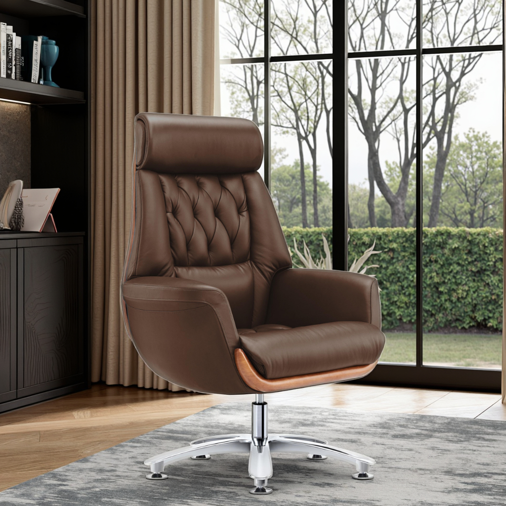 Luxury Modern Leather Executive Office Throne Chair with Adjustable Height Heavy Duty Steel Base Multi-Function Features