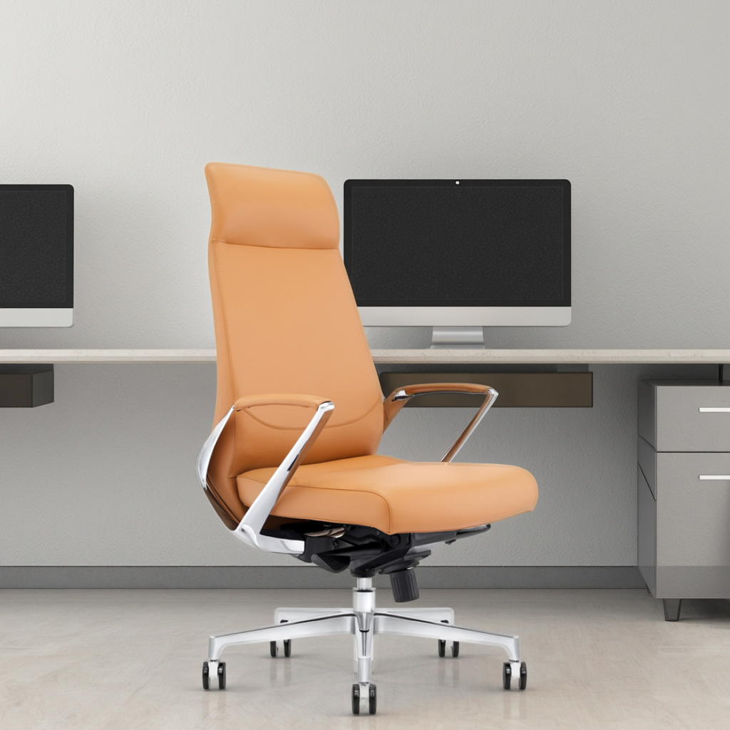 Top Grain Leather Executive Chair Reinforced Steel Core Telescopic Column Commercial Grade