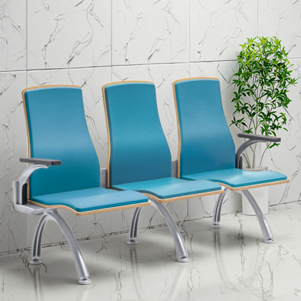 Premium Modern Steel Frame Hospital Chairs with PU Padded Back Support for VIP Lounges