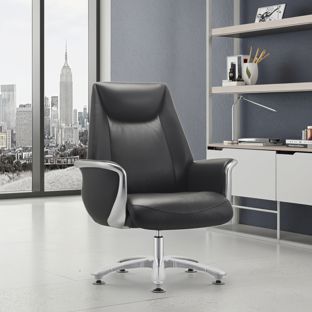 Modern Ergonomic Leather Executive Office Chair with Adjustable Height and Stable Aluminium Base
