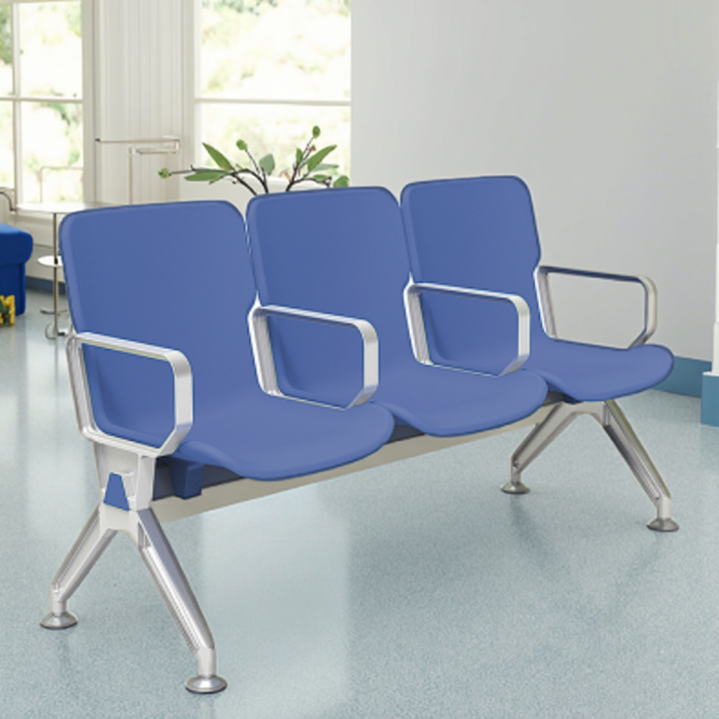 Professional Modern 3 Seats Polyurethane Seating with Steel Frame for Hospital School Hotel Reception Areas