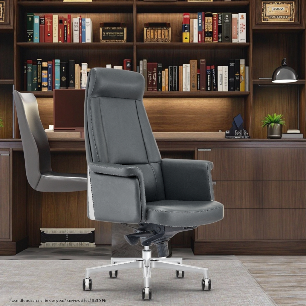 Top Grain Leather Executive Chair Frosted Alloy Base Quadruple Locking Mechanism High-End Decor