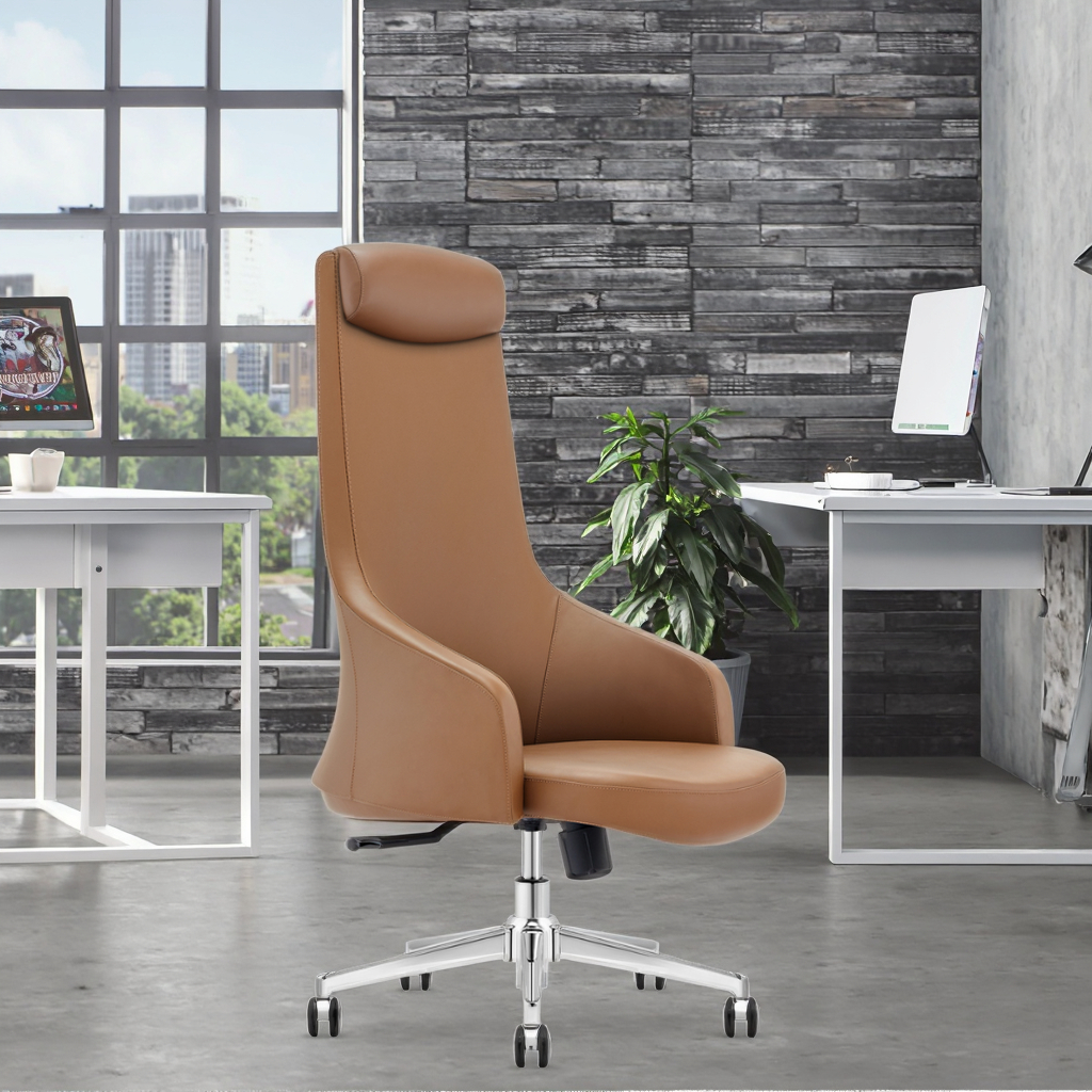 Professional Modern Executive Leather Chair with Adjustable Height Thick Steel Base Heavy Duty Mechanism for Corporate Interiors