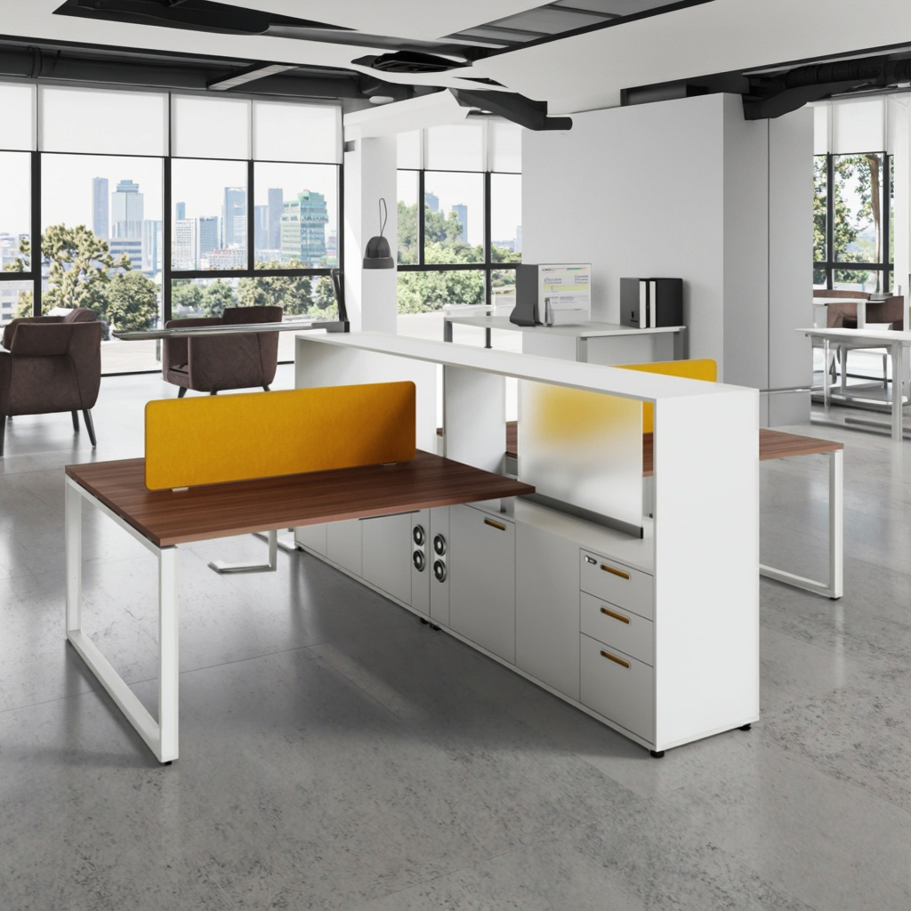 Executive Workstation Desk Double-Side Cabinet Storage Panel System Steel Frame Modern Corporate Furniture Space Management