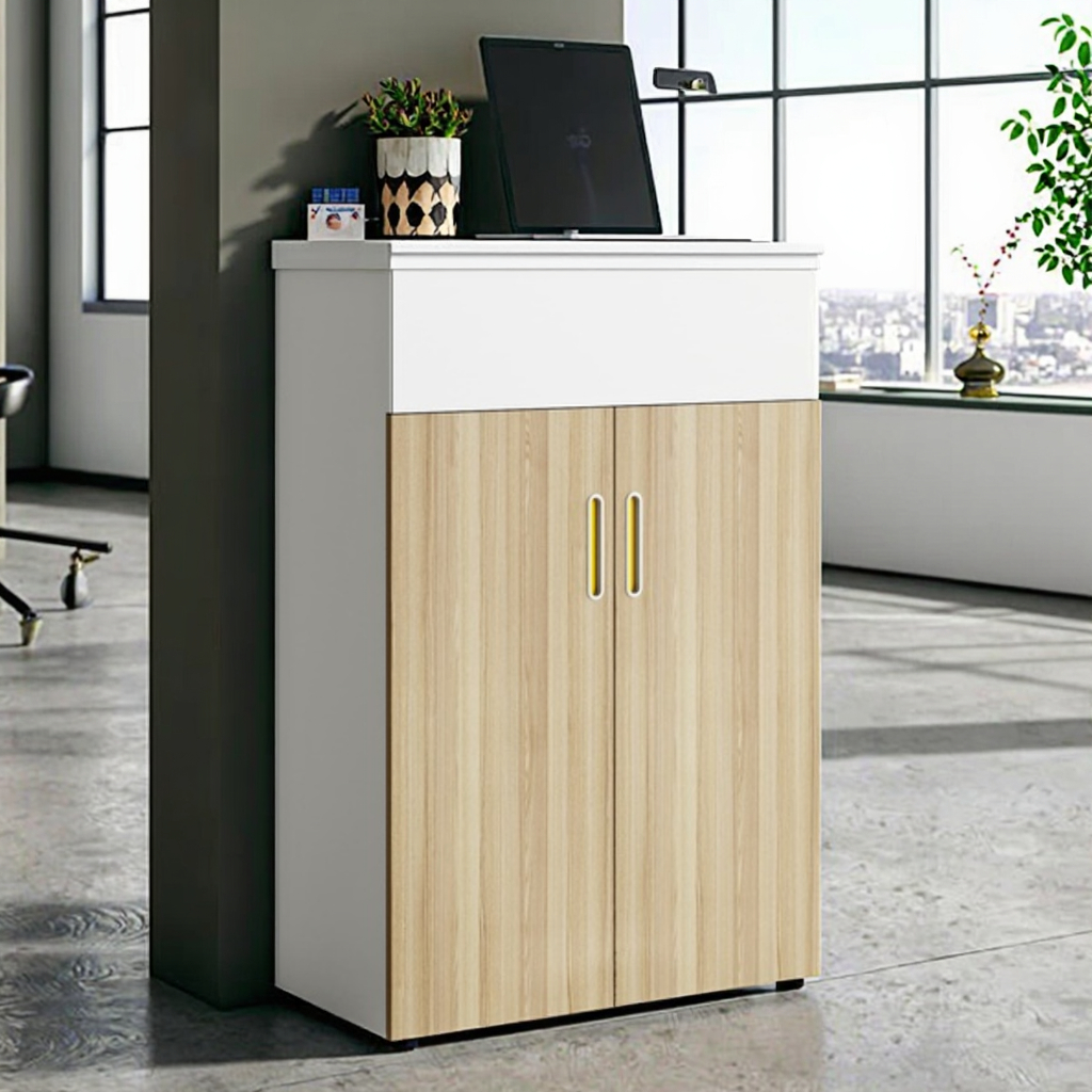 Office Flower Pot Storage Cabinet with Hybrid Design Built-In Plant Holder & Document Shelves-Modern Home & Business Furniture