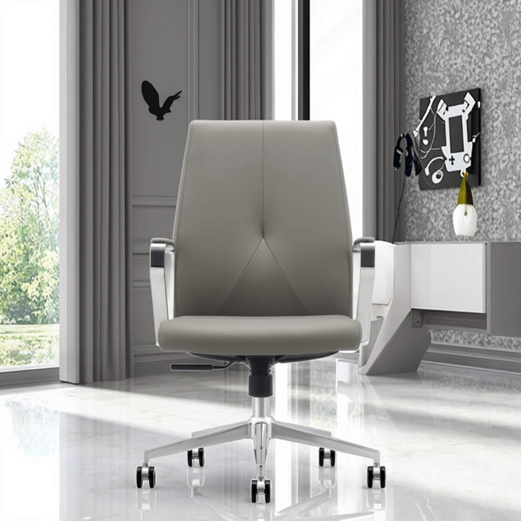 Comfortable Modern Ergonomic Executive Leather Home Office Chair with Adjustable Height and Aluminium Base