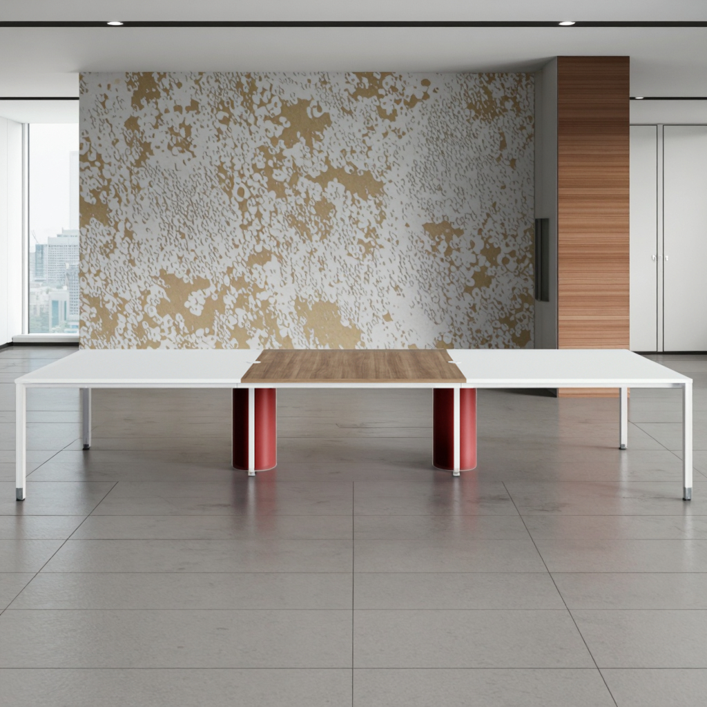 Large Modern Conference Table with Dual Power Sockets Midline Cable Tray Adjustable Feet for Office Meeting Use